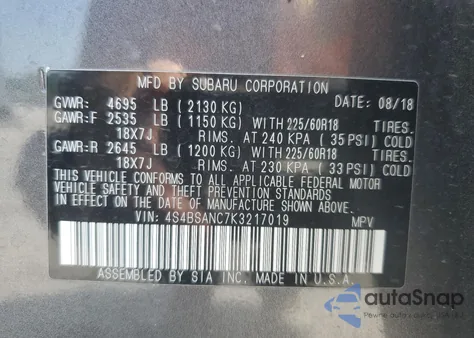 2019 Subaru Outback 2.5I Limited z USA, uszkodzony, nr VIN 4S4BSANC7K3217019